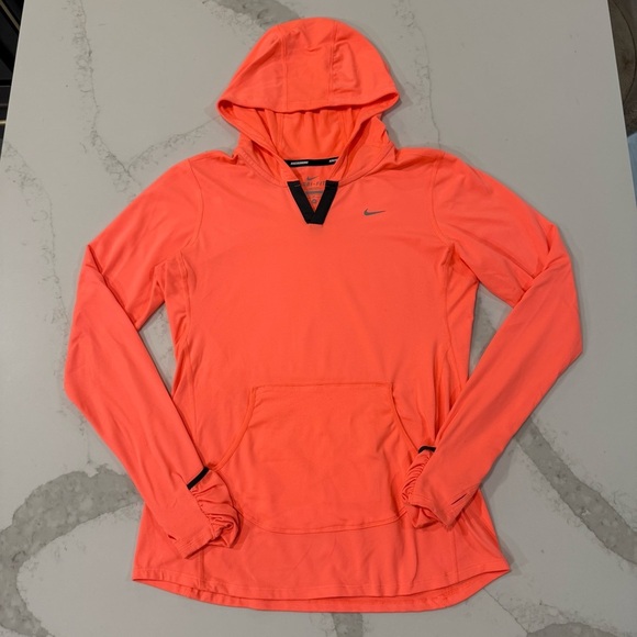Nike Tops - Nike DriFIT Running VNeck Long Sleeve Pullover Hoodie Womens Medium Coral Orange